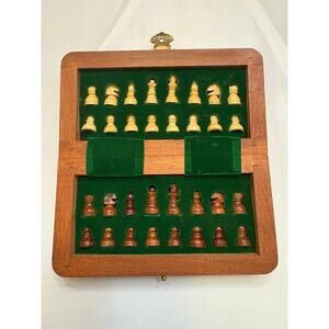 Mini Classic Wood Chess Set with Folding Game Board Handmade in Fine Rosewood